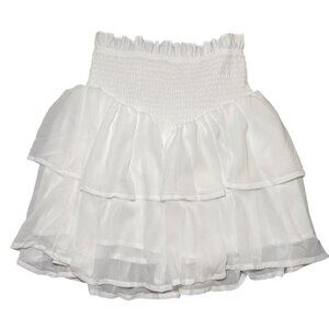SHEIN White Smocked Waist Tiered Ruffle Mini Skirt Size M Coquette